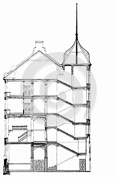 Achitectural project of a multistory building cross section
