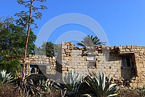 Achziv Park - the ruins of an ancient port of the crusader era on the shores of the Mediterranean Sea