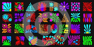 Acid abstract contemporary elements. Floral contemporary matisse style art botanical geometry shapes. Bright neon trendy