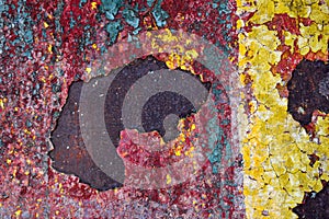 Acid background with red, blue, yellow colors and rust with spot