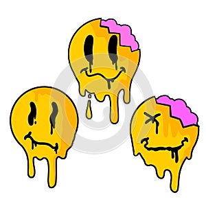 Acid smile face. Psychedelic symbol of rave and techno. Funny sticker