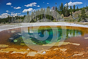 Acidic Emerald pool in popular Yellowstone NP, US