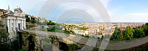 Acient Venetian City walls around Bergamo viewed from the ``citta alta``.