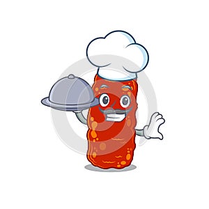 Acinetobacter bacteria chef cartoon character serving food on tray