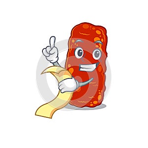 Acinetobacter bacteria mascot character design with a menu on his hand