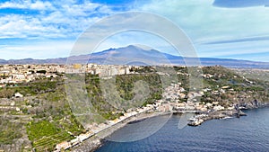 Acireale e Santa Maria la Scala e vulcano Etna vista panoramica dall'alto photo