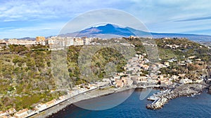 Acireale e Santa Maria la Scala e vulcano Etna vista panoramica dall alto photo