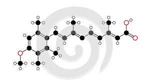 acitretin molecule, structural chemical formula, ball-and-stick model, isolated image neotigason