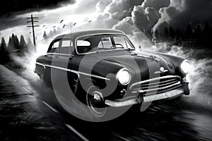 ack and white old vintage retro Volga Car, Ride The Lightning
