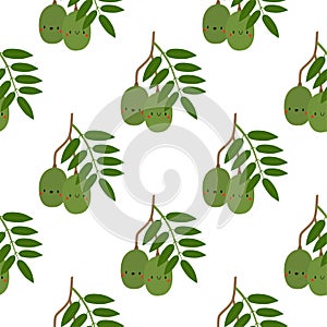 Kawaii Cartoon Ambarella Fruit. Seamless Patterns photo