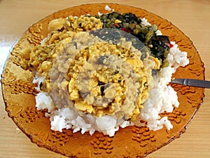 Ackee rice and callaloo