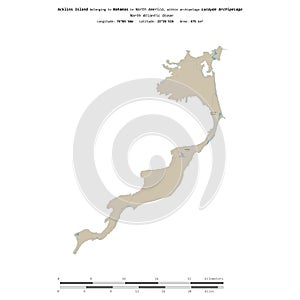 Acklins Island. Bahamas. Shape on white. Topo standard photo