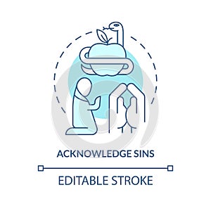 Acknowledge sins turquoise concept icon