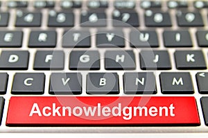 Acknowledgment word on computer space bar photo