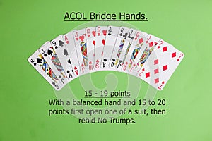 ACOL Contract Bridge Hand. Opening one of a suit.