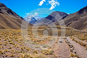 Aconcagua National Park's landscapes in between Chile and Argent