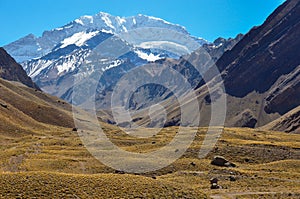 Aconcagua National Park's landscapes in between Chile and Argent