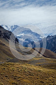 Aconcagua peak view in Mendoza, Argentina.