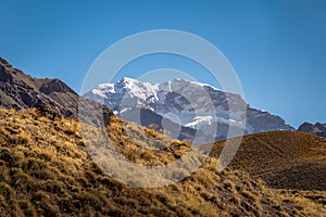 Aconcagua south wall view from Aconcagua Provincial Park in Cordillera de Los Andes - Mendoza Province, Argentina