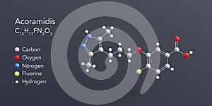 acoramidis molecule 3d rendering, flat molecular structure with chemical formula and atoms color coding