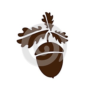 Acorn icon isolated. Vector art leaves and fruits.