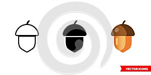 Acorn icon of 3 types. Isolated vector sign symbol.