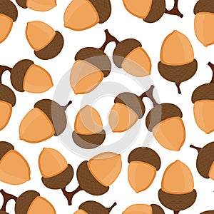 Acorn seamless pattern, oak nut, seed. Cartoon flat style