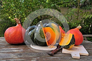 Acorn squash and orange Hokkaido pumpkins