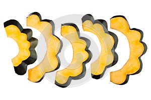Acorn squash slices isolated on white