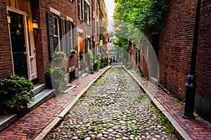 Acorn Street, in Beacon Hill, Boston, Massachusetts. photo