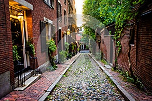 Acorn Street, in Beacon Hill, Boston, Massachusetts. photo