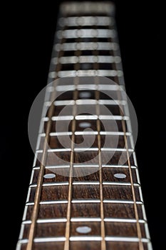 Acoustic Bass Guitar Fretboard Close Up