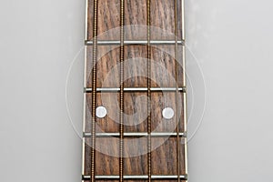 Acoustic Bass Guitar Fretboard Close Up