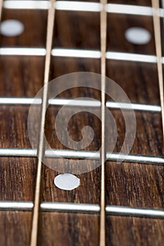 Acoustic Bass Guitar Fretboard Close Up