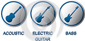 Acoustic, electric and bass guitar buttons