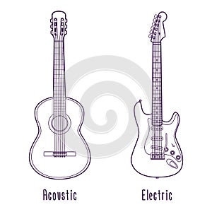 Acoustic and electric guitar outline