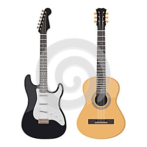 Acoustic and electric guitar, vector