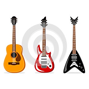 Acoustic and electric guitars set.