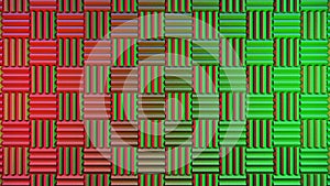 Acoustic foam background illuminated with red and green lights. 3d illustration