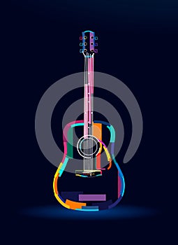 Acoustic guitar, abstract, colorful drawing, digital graphics