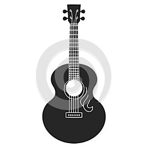 Acoustic guitar black silhouette. Music instrument icon. Vector illustration.