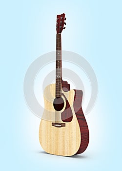 Acoustic guitar on blue gradient background 3d