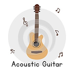 Acoustic guitar clipart cartoon style. Acoustic guitar string instrument flat vector illustration. Acoustic guitar vector design
