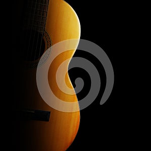 Acoustic guitar closeup. Classical guitar close up