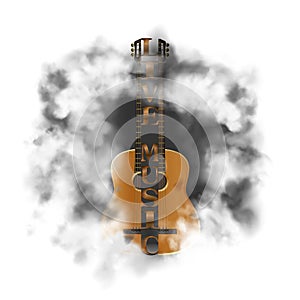 Acoustic guitar in a cloud of smoke
