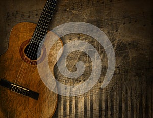 Acoustic Guitar on Grunge Background