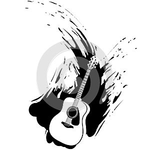 Acoustic Guitar Grunge Splash Design Silhouette