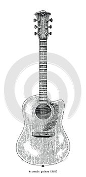 Acoustic guitar hand drawing vintage engraving illustration