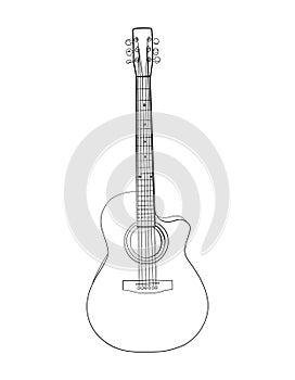 Acoustic Guitar. Hand drawn sketch.