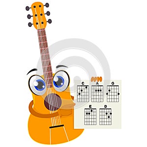 Acoustic Guitar holding a Paper with Chords